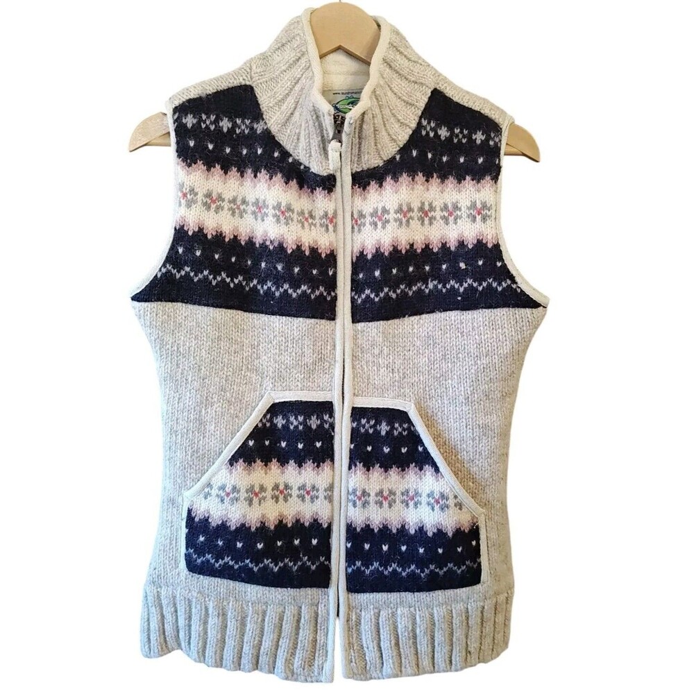 LAUNDROMAT Wool Nordic Hand Knit Lined Sweater Vest Medium Fair Isle Fishing
